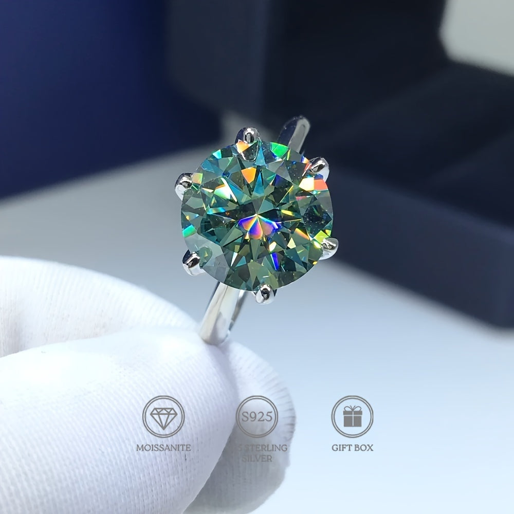 Green Moissanite Engagement Ring 5 Carat Sterling Silver Wedding Jewelry