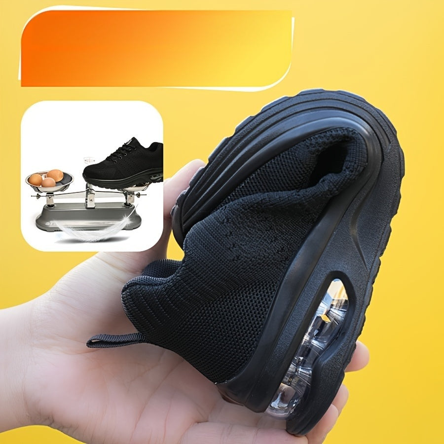 Women's Knitted Breathable Lightweight Steel Toe Work Shoes Anti-Slap Anti-Stab