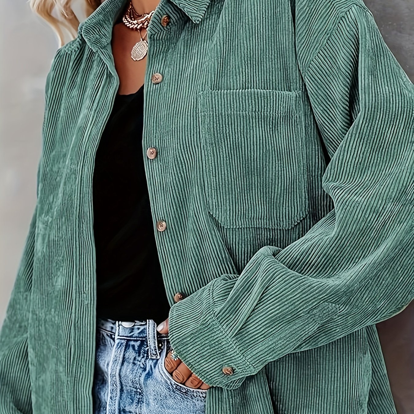 Ayollar uchun korduroy kofta uzun sleeve, kundalik, tugma bilan yopiladigan bluz