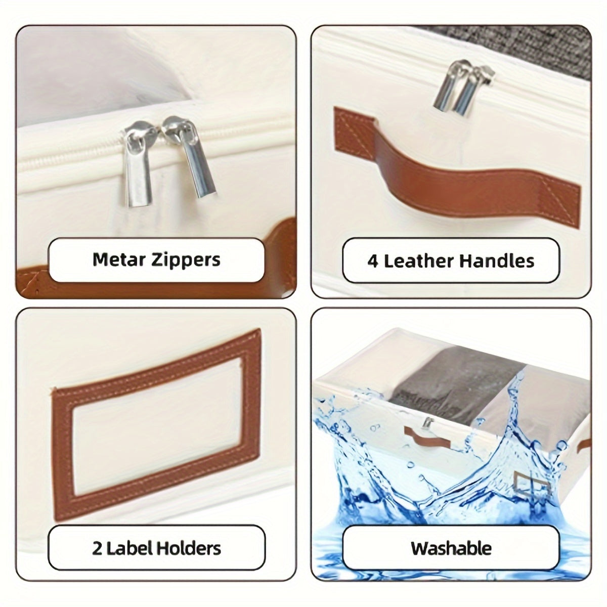 Bolsa de almacenamiento a prueba de agua para edredones con asas de cuero, organizador duradero de poliéster para ropa y edredones