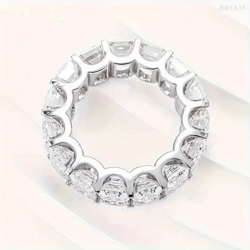 S925 Sterling Silver - 12.3 karat Moissanite T-Dizaynli Qimmatbaho Halqa - Har qanday tadbir uchun mukammal, porloq toshlar bilan bezatilgan, ajoyib va zamonaviy sovg'a, bitta halqa taqdimoti, nafislik va hashamat birlashgan.