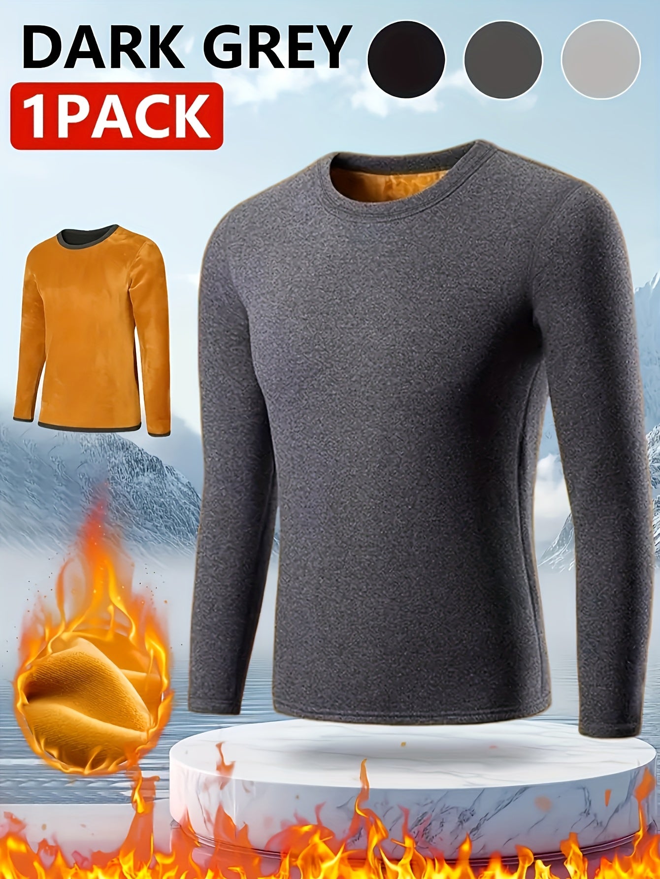 Men's Winter Thermal Top in Golden Velvet Slim Fit Crew Neck for Outdoor Activities