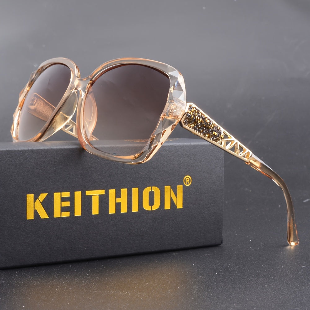 Женские винтажные солнцезащитные очки с градиентными стёклами и стразами в подарочной коробке