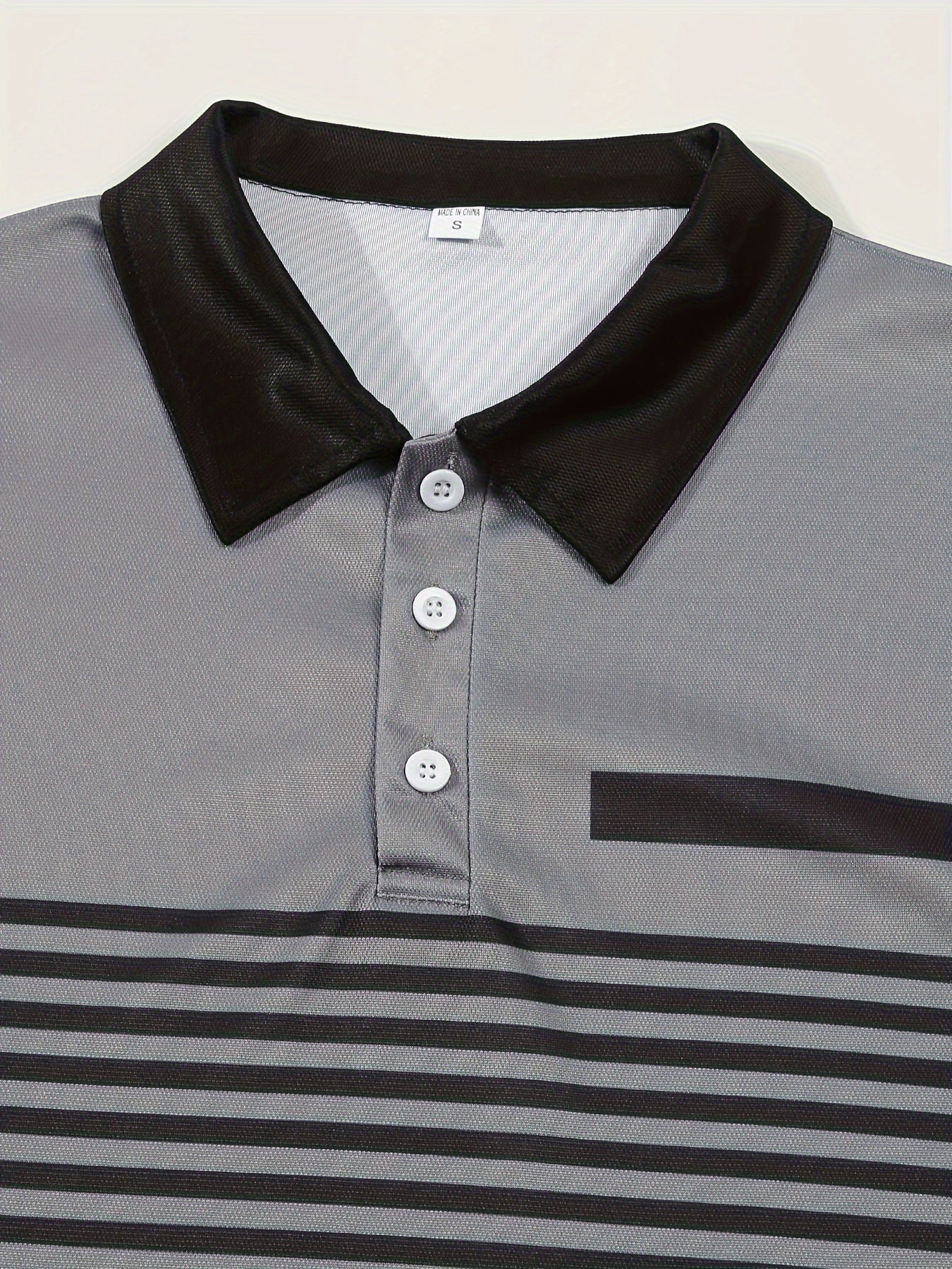 Men's Long Sleeve Color Block Golf Shirt with Striped Pattern and Slight Stretch