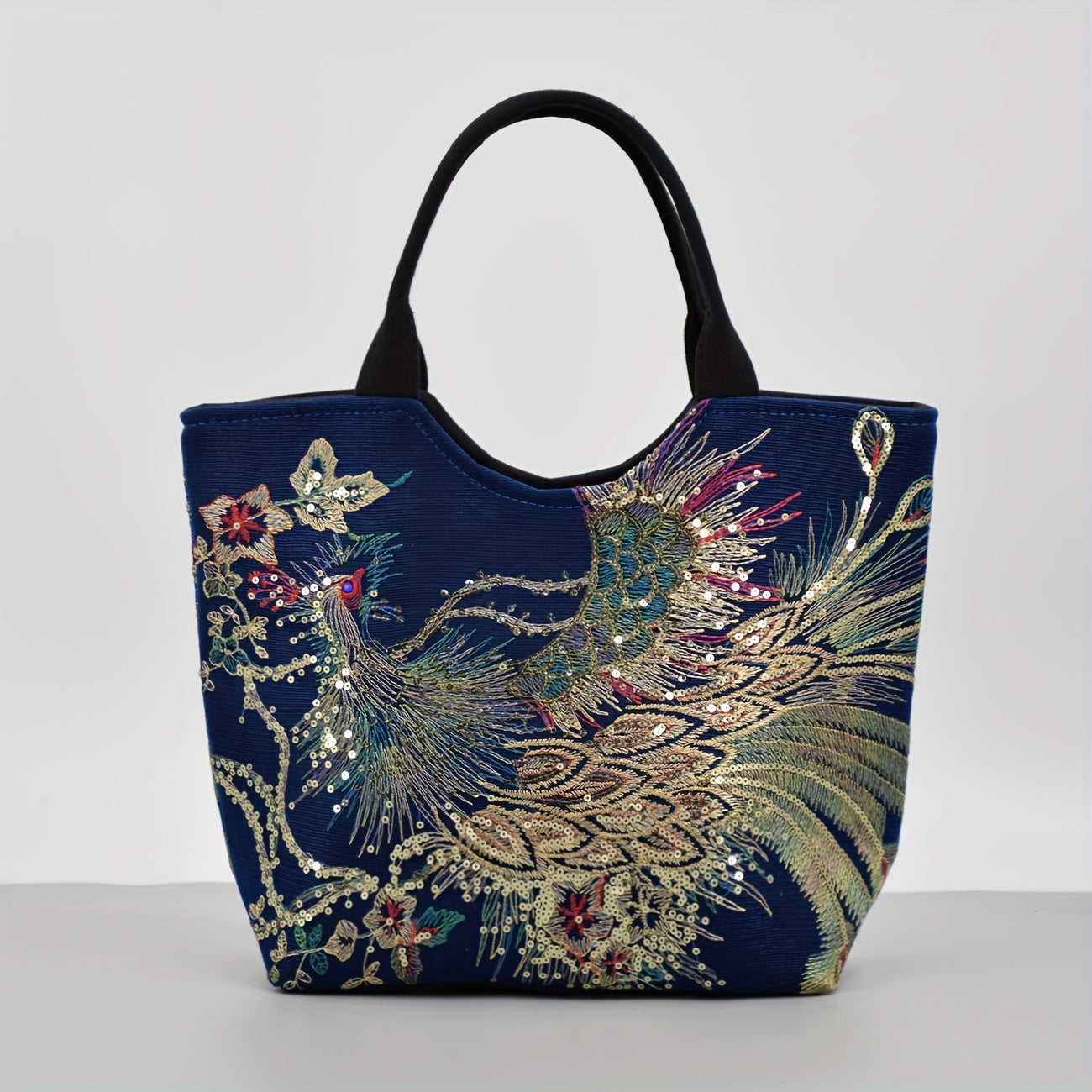 Embroidered Canvas Satchel Bag for Women with Double Handles and Removable Strap in Animal Print