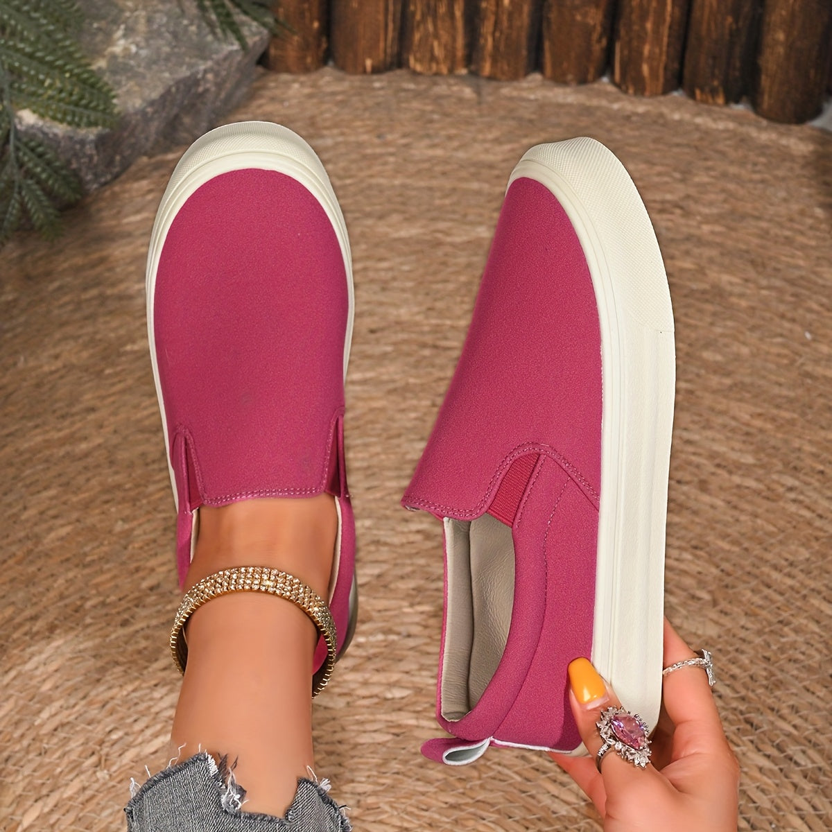 Women's Slip-On Loafers Breathable Flannel Upper Casual All-Season Shoes