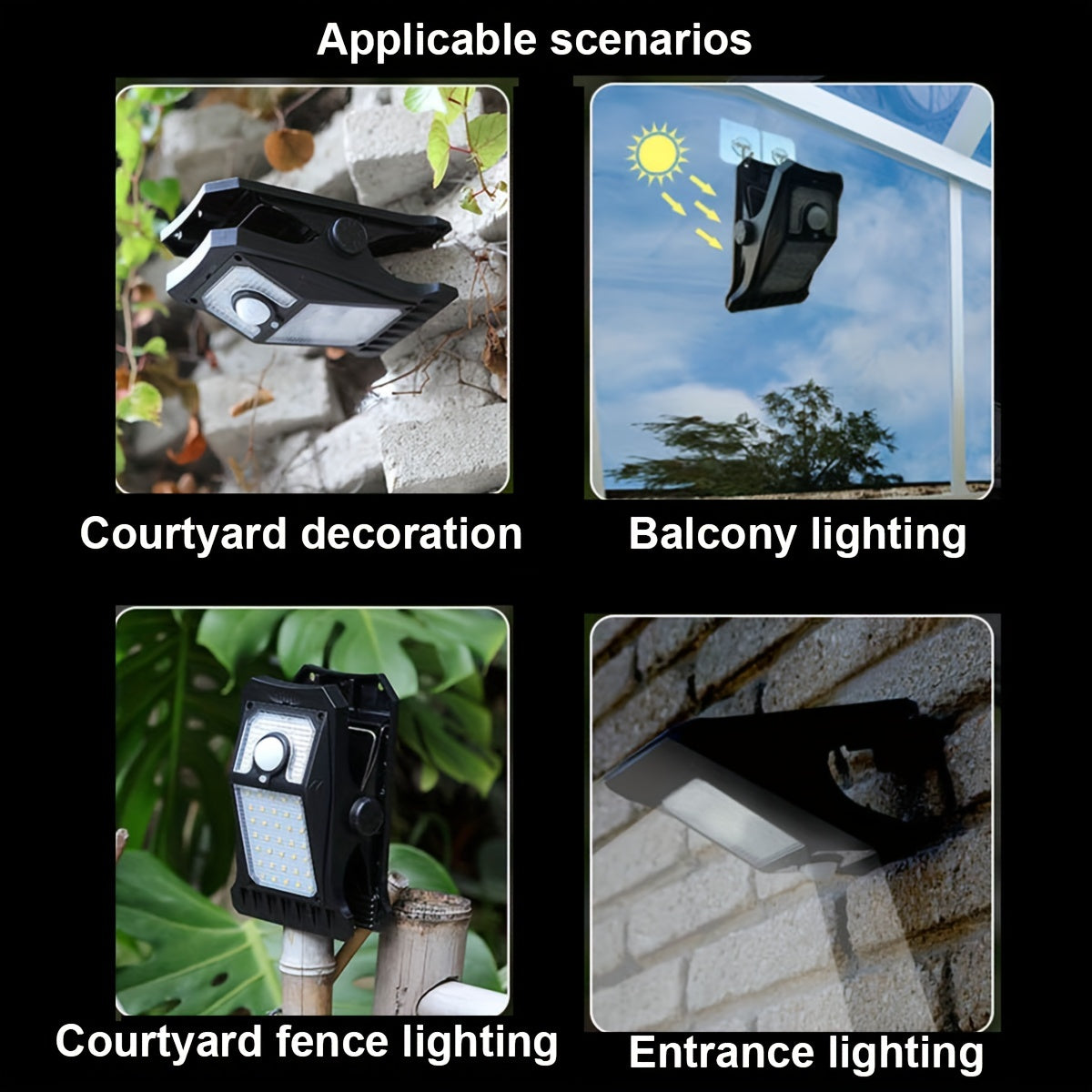 Outdoor Solar Motion Sensor Light with 45 LEDs 1500mAh Battery Clip-On for Porch Patio Garage