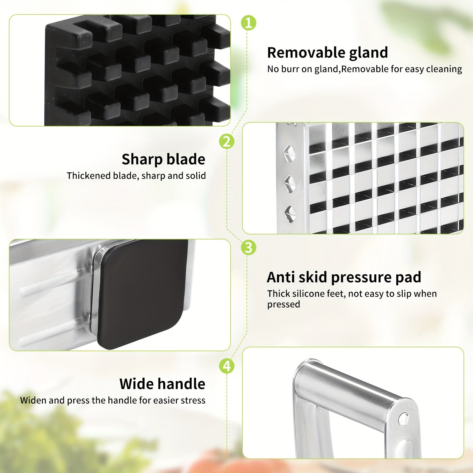 Uy uchun mo'ljallangan almashtiriladigan pichoq bilan zanglamaydigan po'latdan yasalgan fransuz kartoshkasi kesgichi