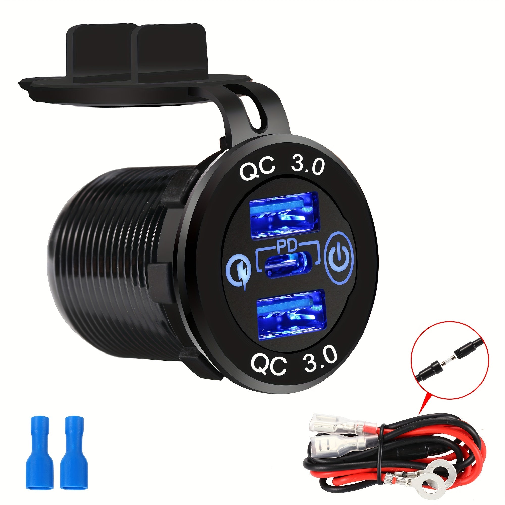 Dual USB Fast Charging Socket PD Type C QC3.0 Car Charger 12V 24V