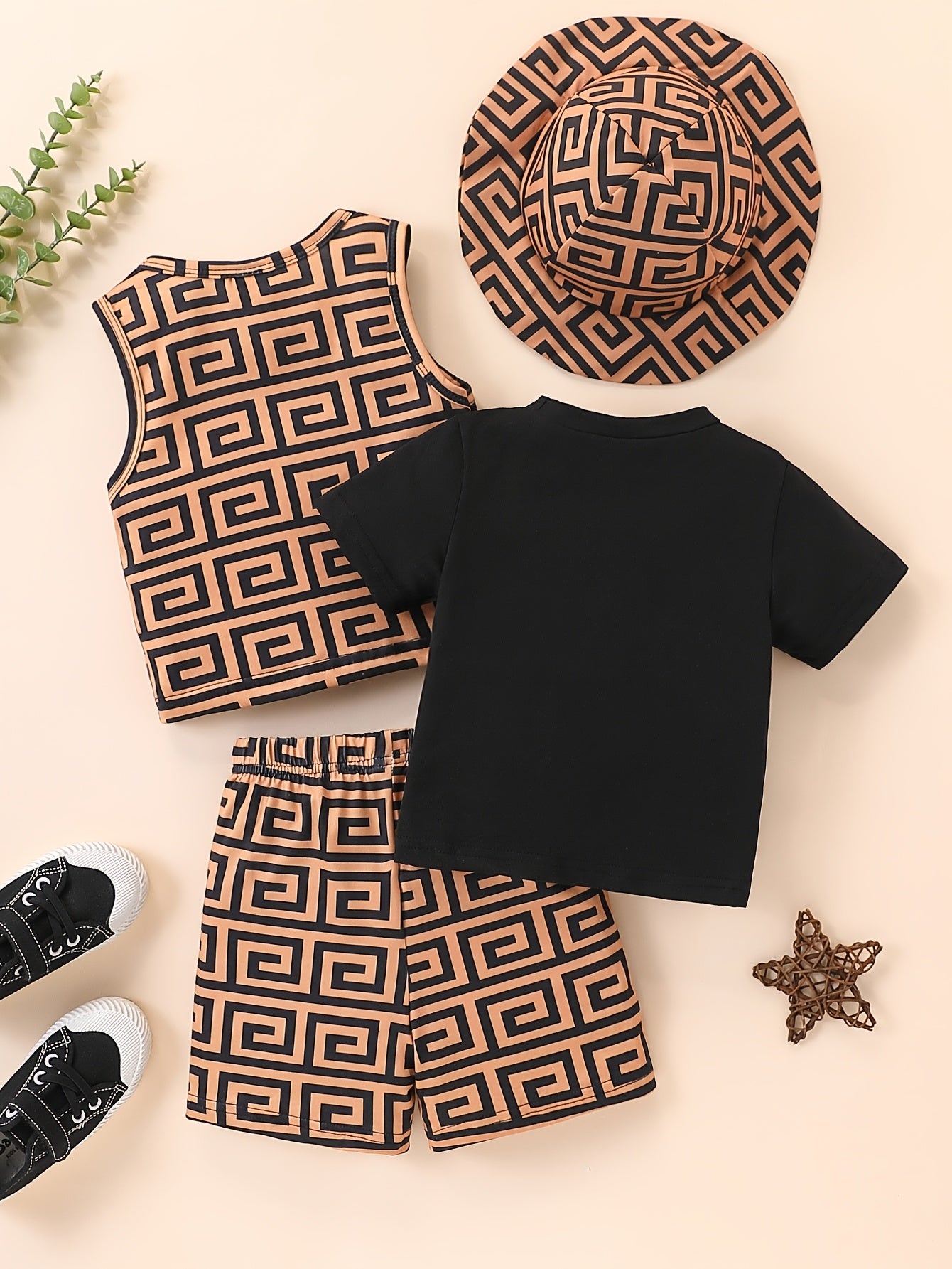 Yigitlar yozgi to'plami 4-chiqishli geometrik bosma kundalik bolalar kiyimlari 0-3 yosh