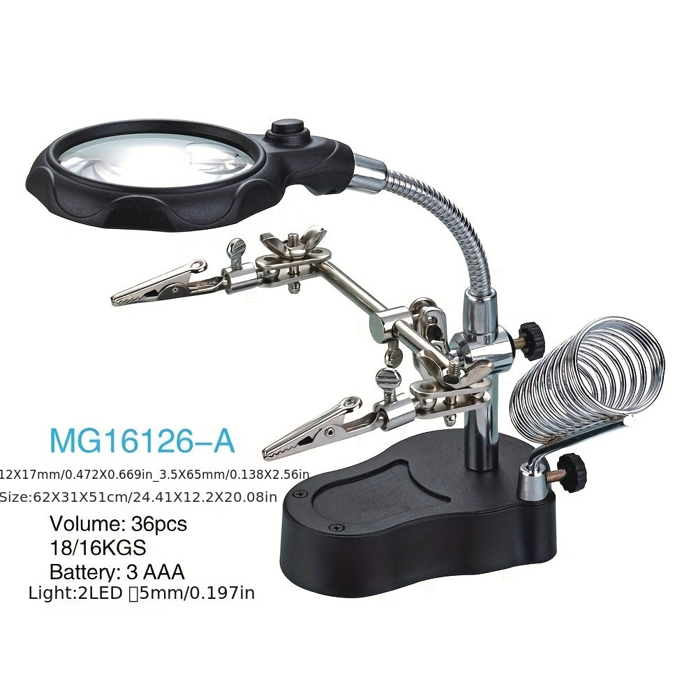 Подставка для увеличительного стекла с LED-освещением, помощник для пайки с зажимом