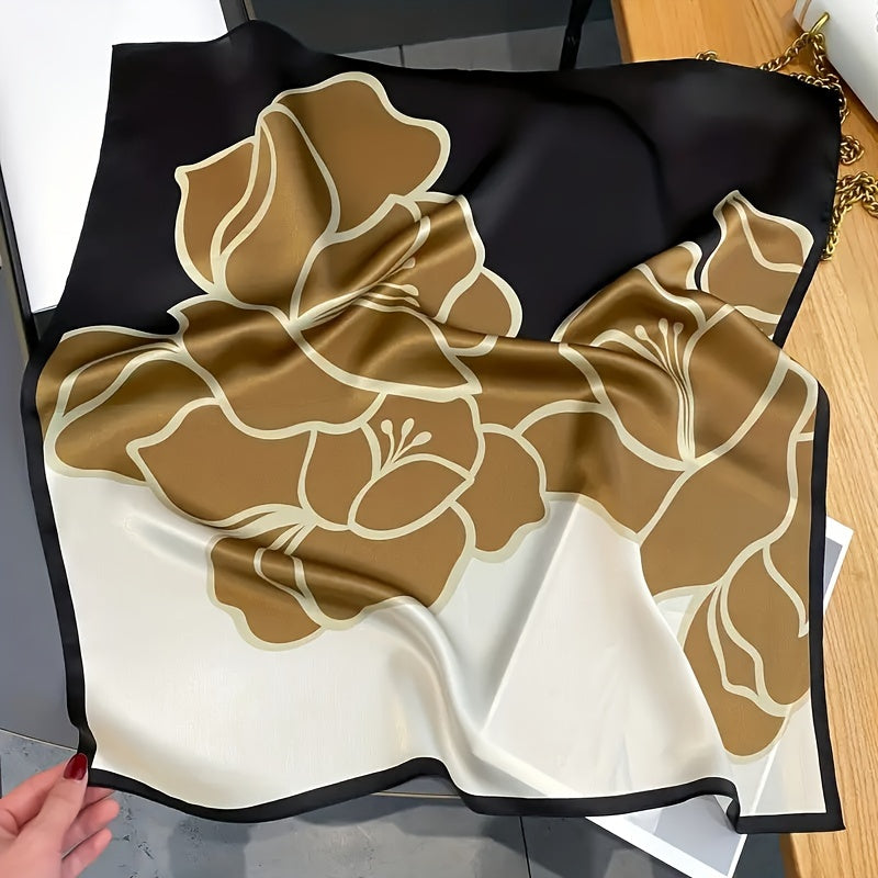 70cm gull naqshli satyn kvadrat sharf ayollar uchun bej, jigarrang, qora boho moda aksessuari