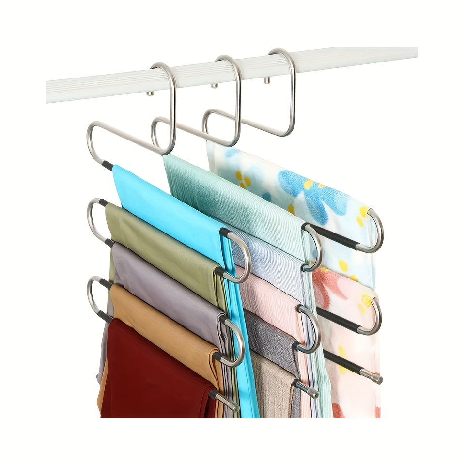 Set of 1/2/4 Pants Storage Hangers Space-Saving 5-Tier S-Shaped Closet Organizers