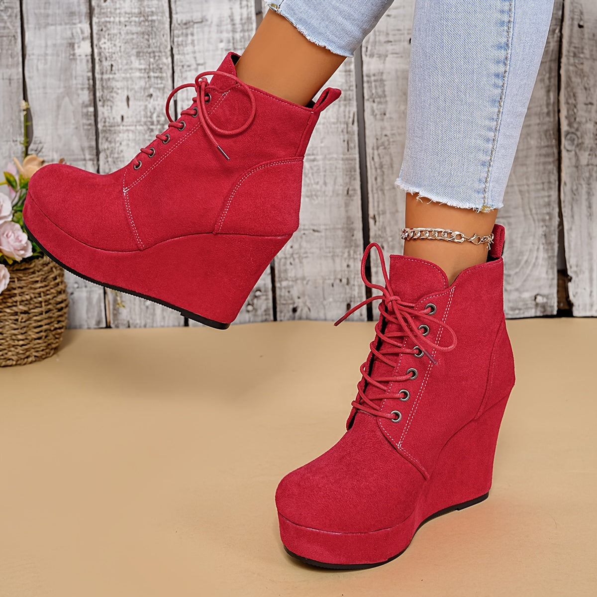 Women's Winter Plush-Lined Platform Wedge Boots with Thick Heel