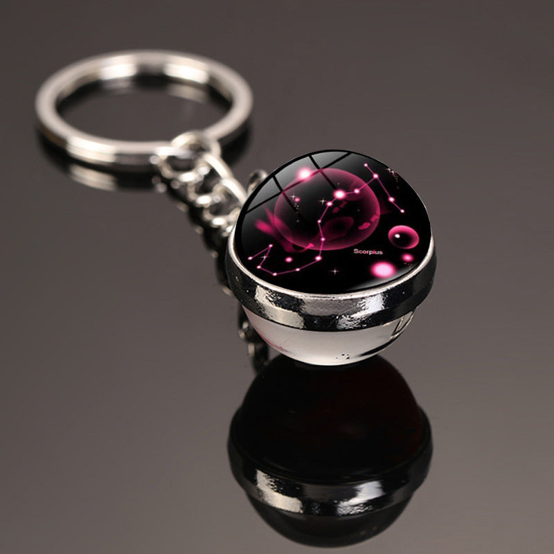 12 Constellations Car Key Ring Luminous Starry Sky Glass Ball Keychain Pendant