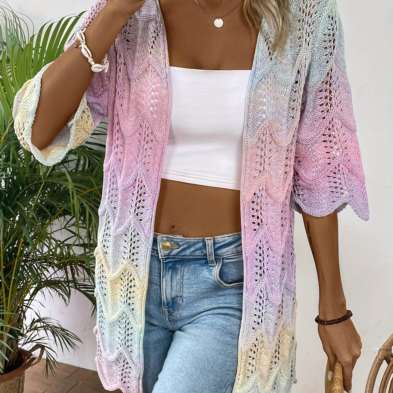 Plus-Size Women's Gradient Lace Beach Cover-Up Sleeveless Summer Boho Chic