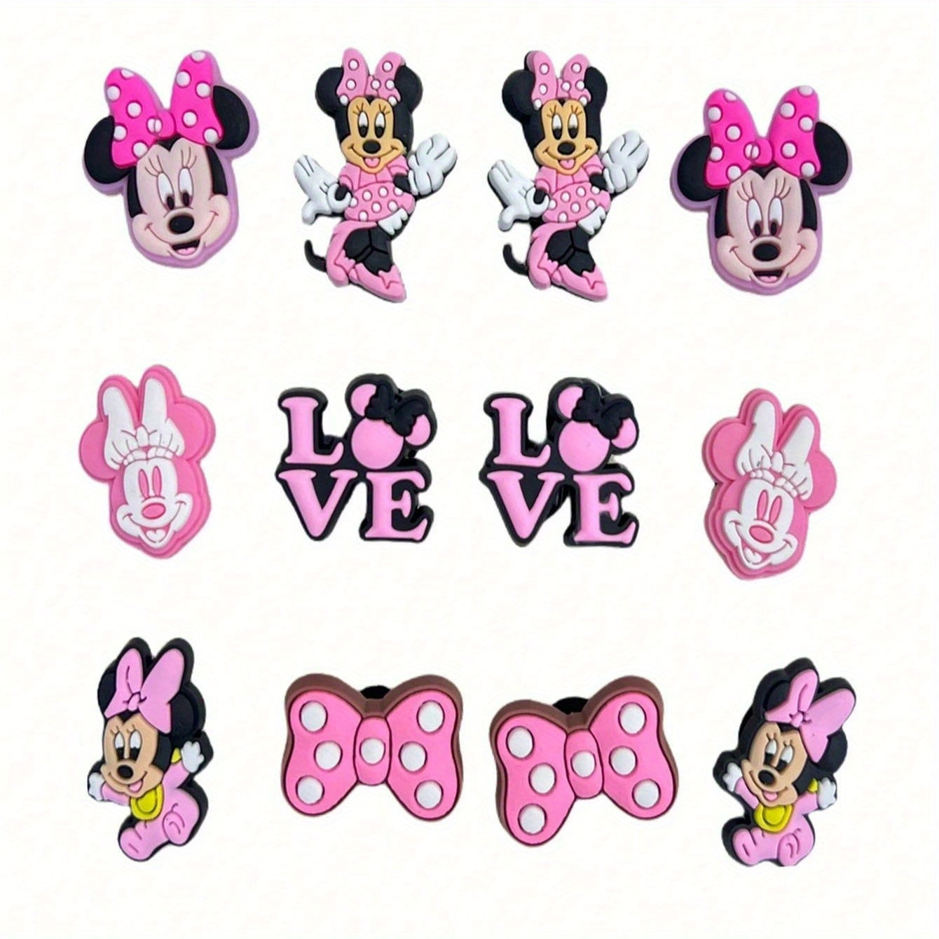 12PCS pushti Minnie Mouse poyafzal charm'lari - yoqimli multfilm plastik aksessuarlar