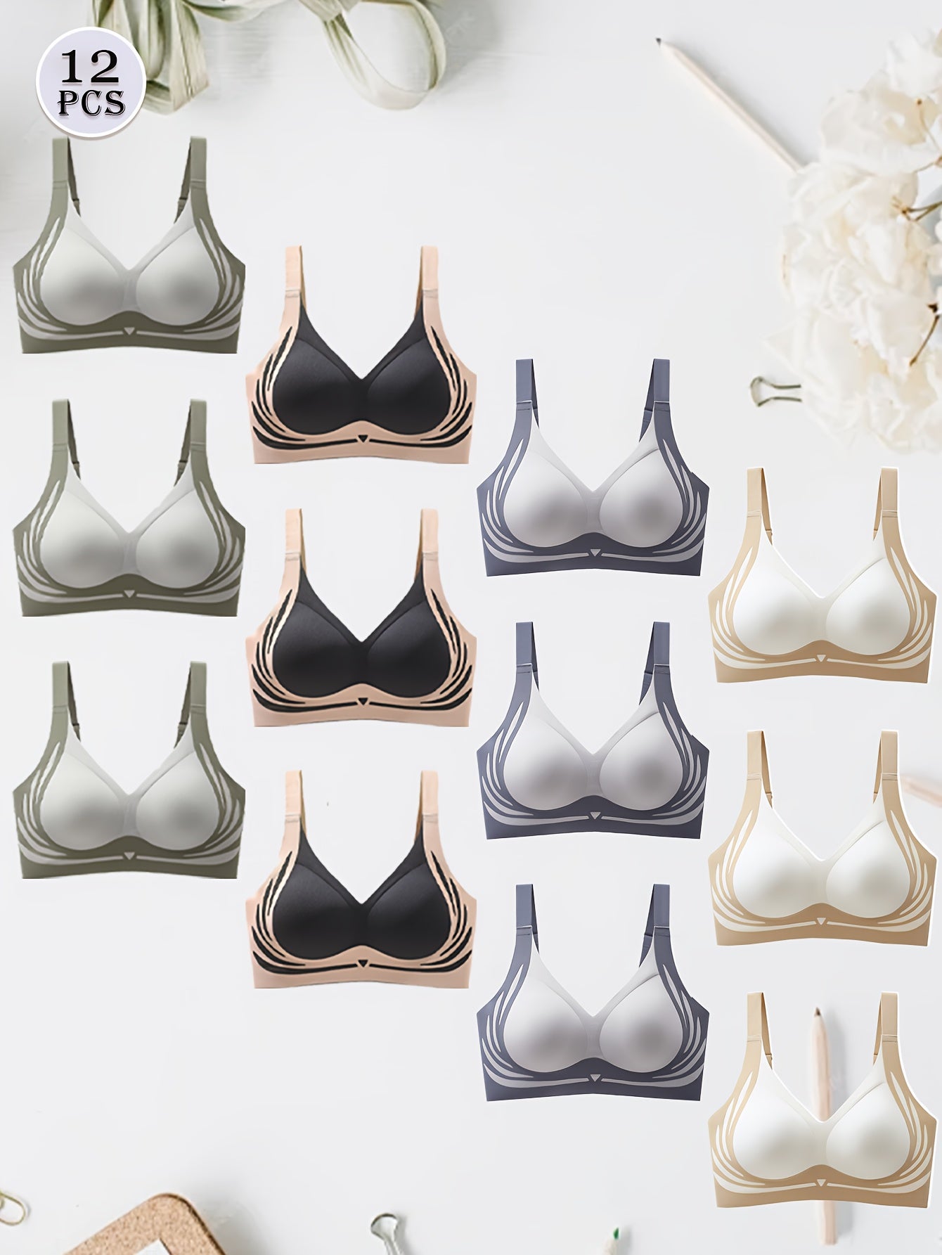 Ayollar uchun Push Up Bra, belgilash qilmaydigan, yumshoq, nafas oladigan, engil, ko'p rangli sport topi