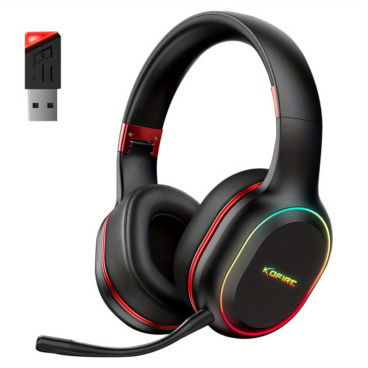 Wireless Gaming Headset 2.4GHz with 30H Playtime, Detachable Mic, 3D Stereo Sound