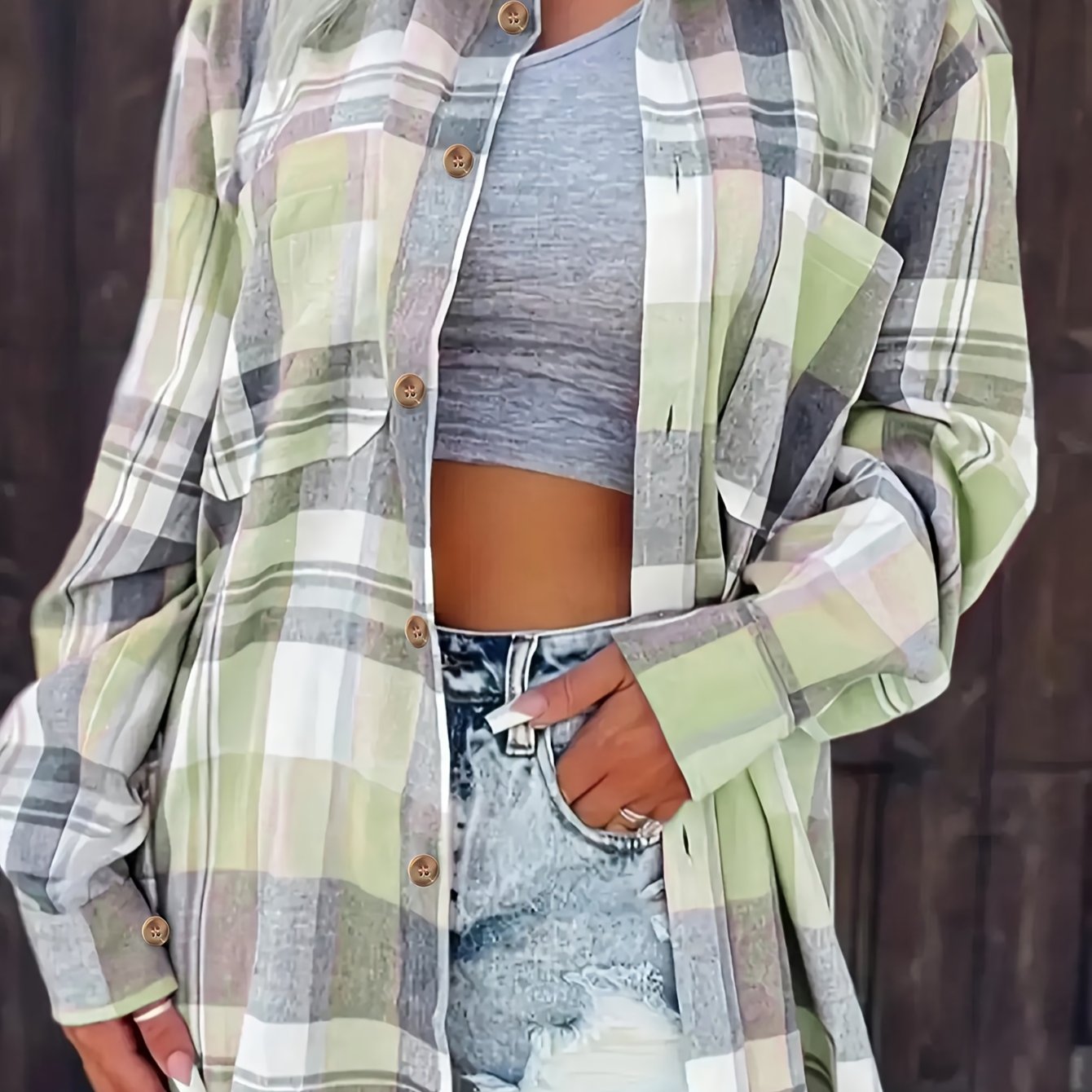 Women's Casual Plaid Long Sleeve Shirt Polyester Fall Winter Button Woven