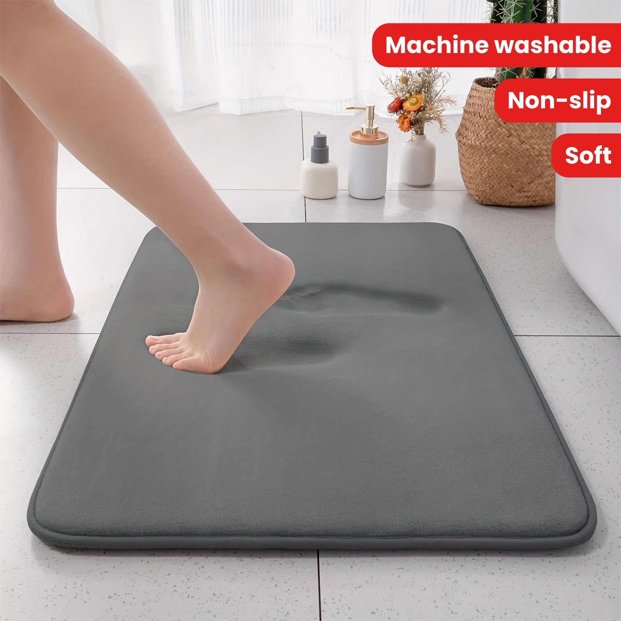 Solid Color Memory Foam Bath Rug Non-Slip Absorbent Machine Washable Bathroom Carpet