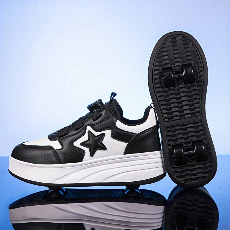 Kids Unisex Roller Skates for Ages 14 and Under with Rotary Buckle Closure and Abrasion-Resistant Microfiber Upper