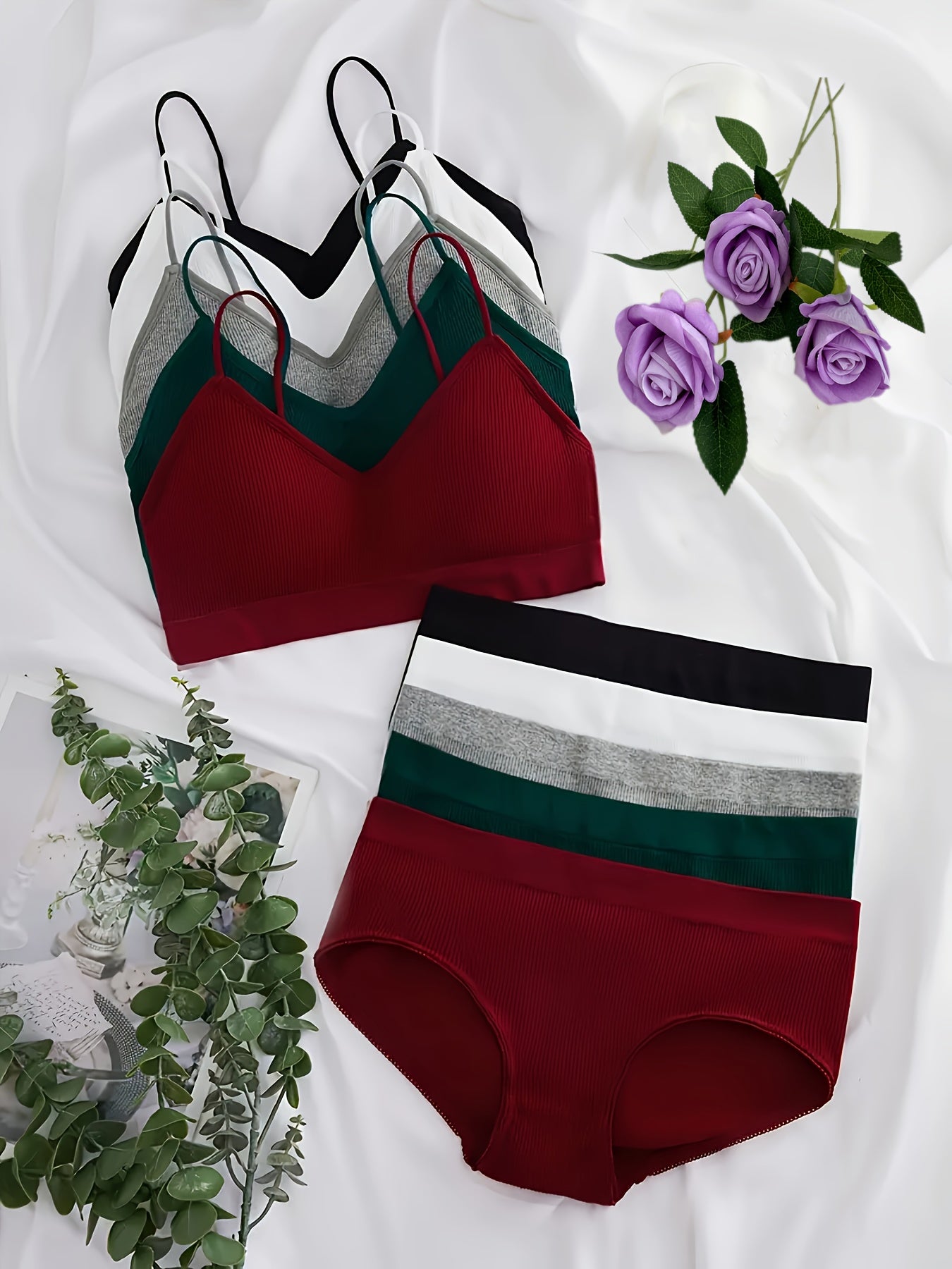 Women's Seamless Backless Lingerie Set with Removable Pads in Striped and Solid Colors