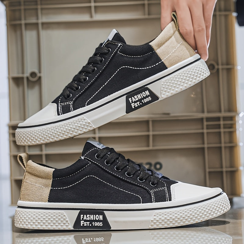 Men's Canvas Sneakers Two-Tone Breathable Low Top Casual Shoes
