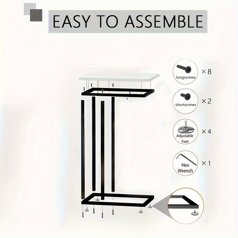 Mesa auxiliar en forma de C para sofá cama, superficie grande, acero zinc ecológico