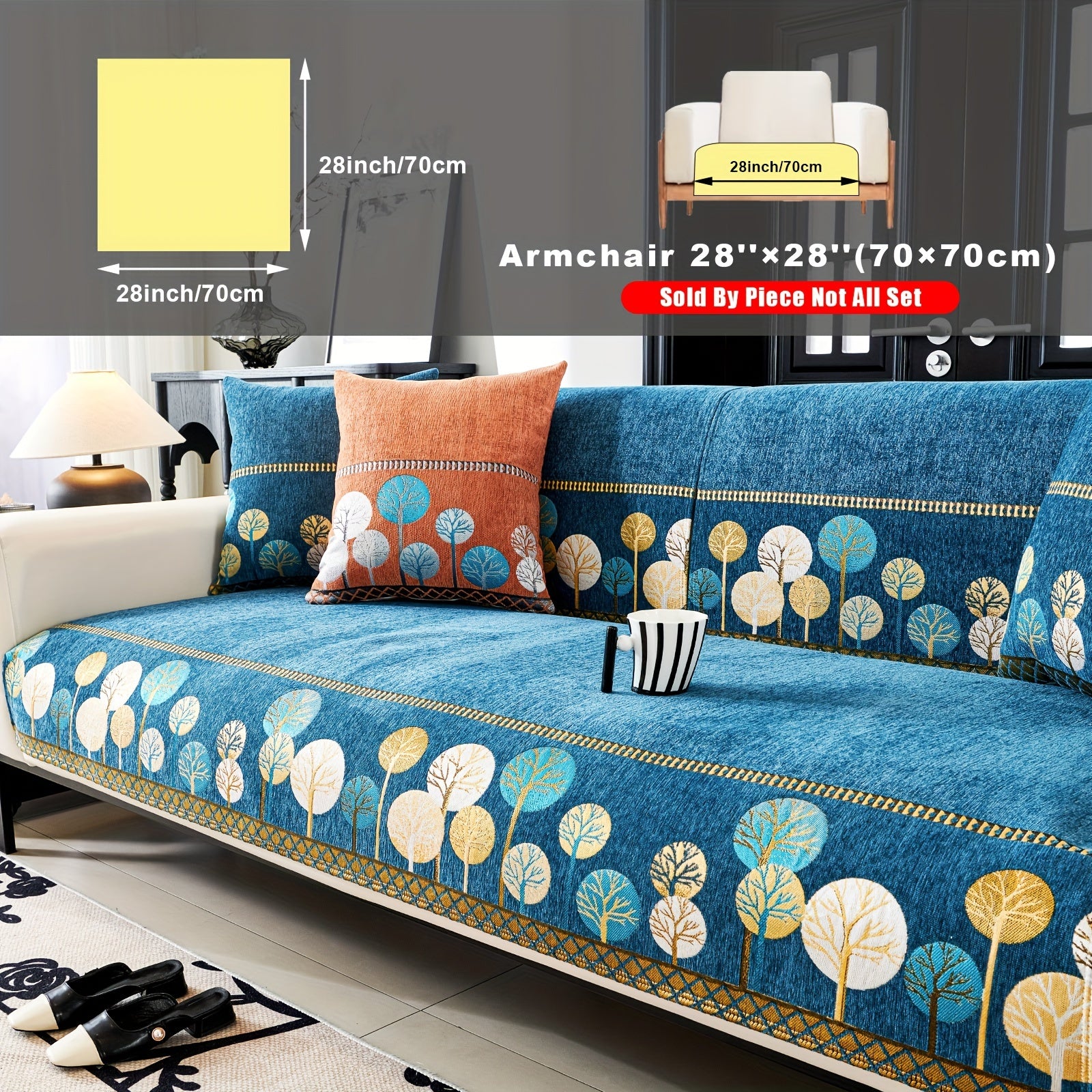 Chenille Sofa Cover with Tree Embroidery Pet-Friendly Slip-Resistant Easy to Clean Fits Various Sofa Sizes for Living Room and Home Decor