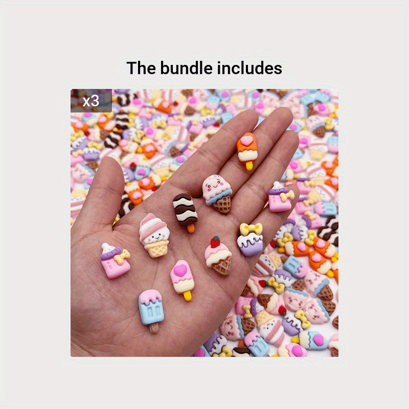 Set of 50 Kawaii Ice Cream Cone Resin Flatback Charms for Crafting Scrapbooking Phone Case Decoration Hair Clip Embellishments
