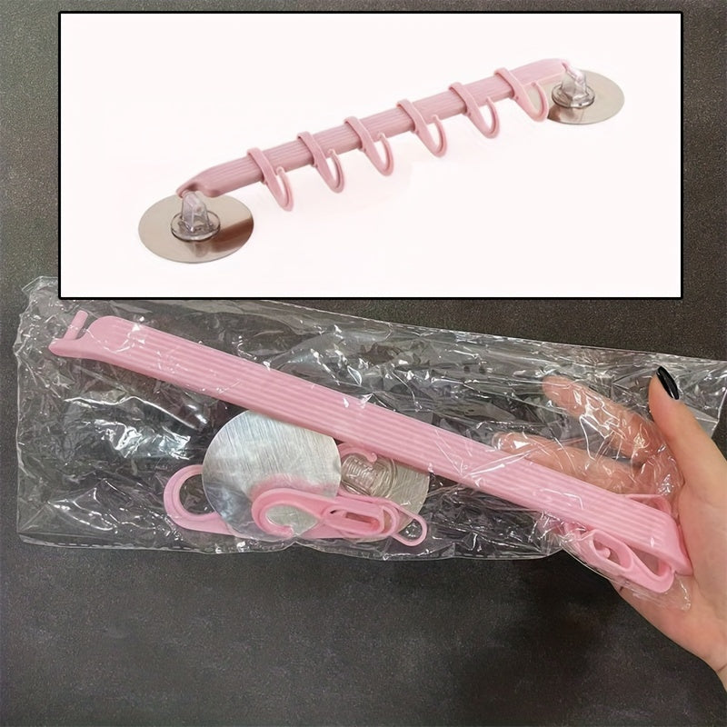 Art Deco Wall Mount Towel Rack with 6 Hooks and Adhesive Corner Shower Caddy