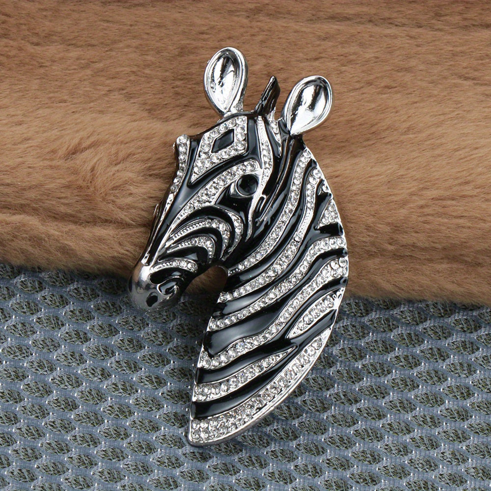 Unisex Rhinestone Enamel Zebra Brooch Cartoon Animal Accessory
