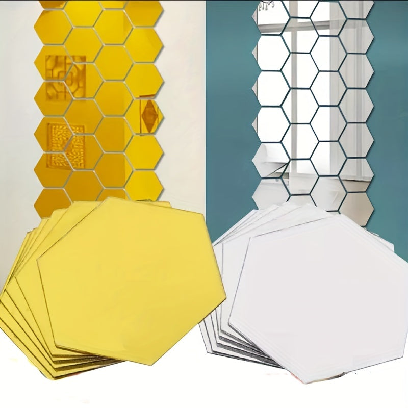 Hexagonal 3D Mirror Wall Stickers for Home Decor, DIY, Modern Design