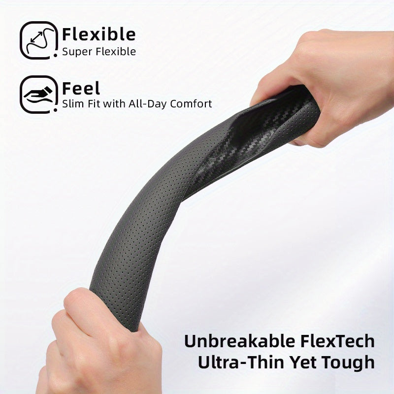 Universal Breathable PU Leather Steering Wheel Cover 2PCS Anti-Slip Durable