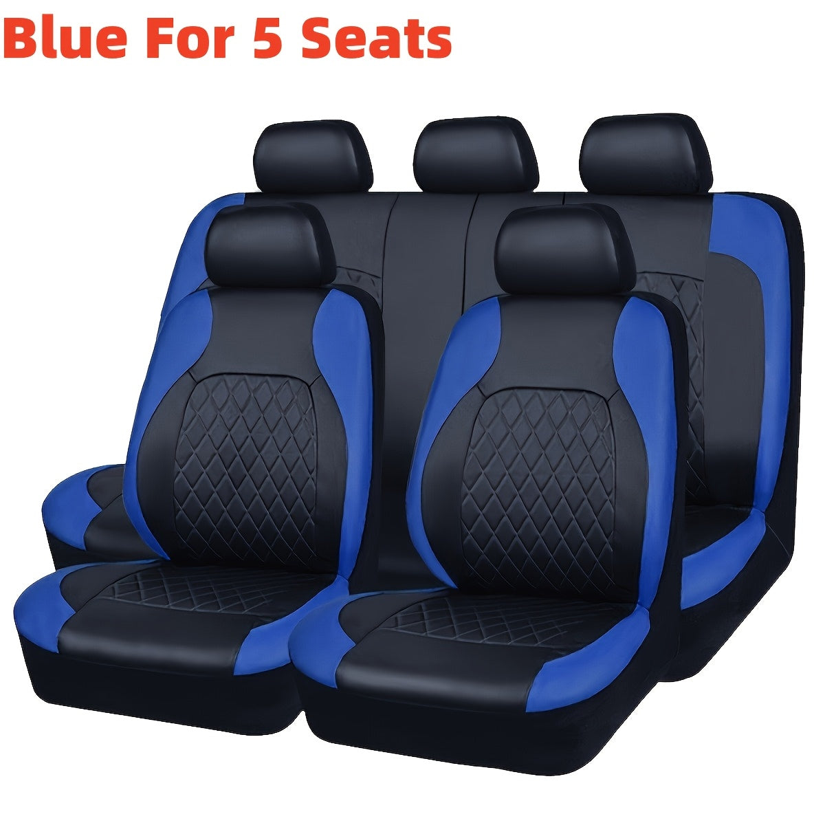 5-Seater PU Leather Diamond Pattern Car Seat Covers Breathable Zipper Airbag Compatible