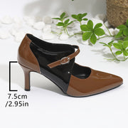 Women's Pointed Toe Mary Jane Heels, Color-Block Design, Metallic Accents