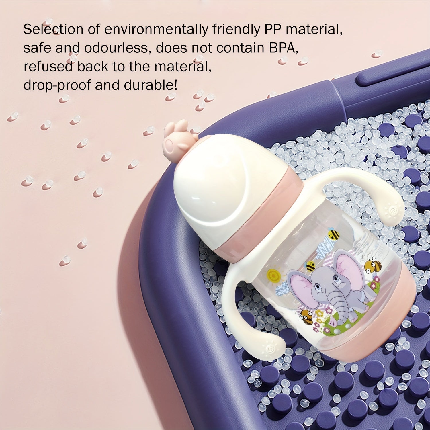 Biberón de alimentación para bebé 240ml PP de grado alimentario, seguro para recién nacidos, antideslizante, con mango de dibujos animados