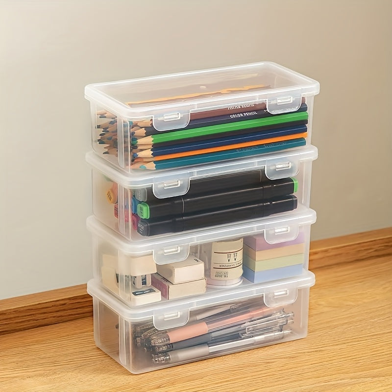 Plastic Storage Box with Hinged Lid for Desk and Drawer Organization