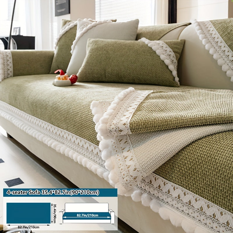 Boho Style Sofa Cover Pet-Friendly Machine Washable Short Plush Anti-Slip Fits Armchair to Sectional
