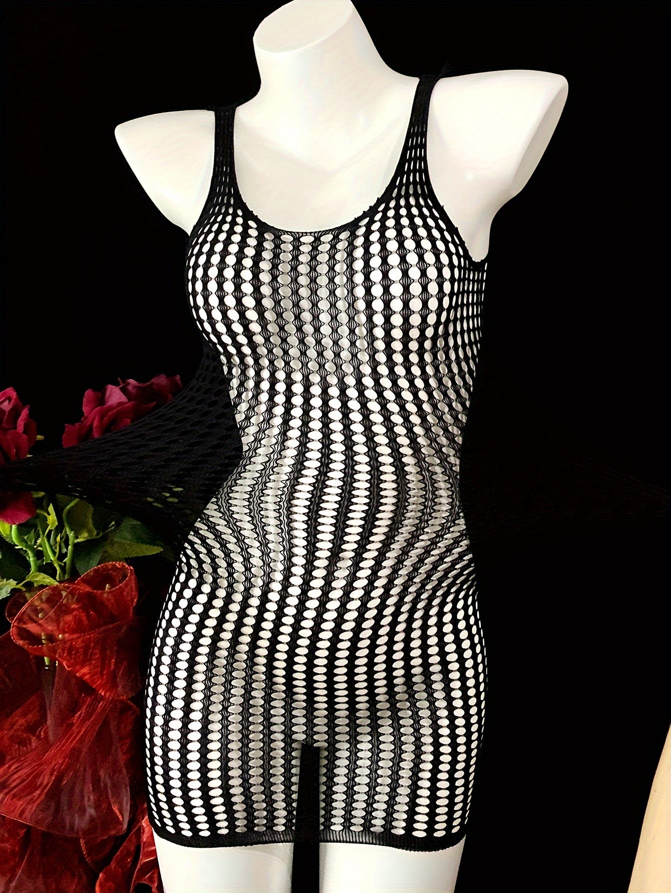 Ayollar uchun Fishnet bo'yinbog'siz Bodycon kiyi, bayramlar uchun elastik shaffof ichki kiyim
