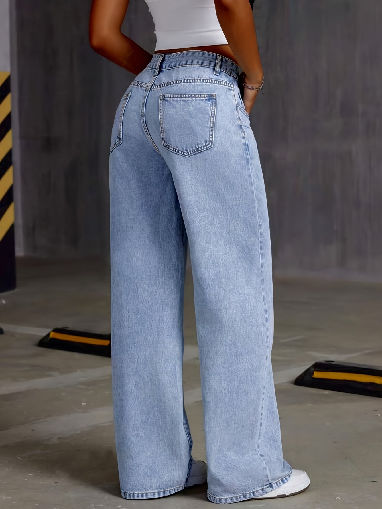 Women's High Waist Wide Leg Jeans with Button Fly All-Season Solid Color Slight Stretch Fabric