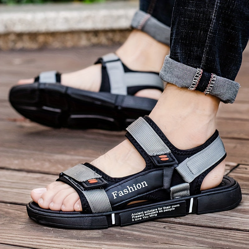 Erkaklar uchun alfavit naqshli tasodifiy sandallar, mato ustki qismi, tashqi plyaj kiyimlari uchun sirpanishga qarshi bog'ich.