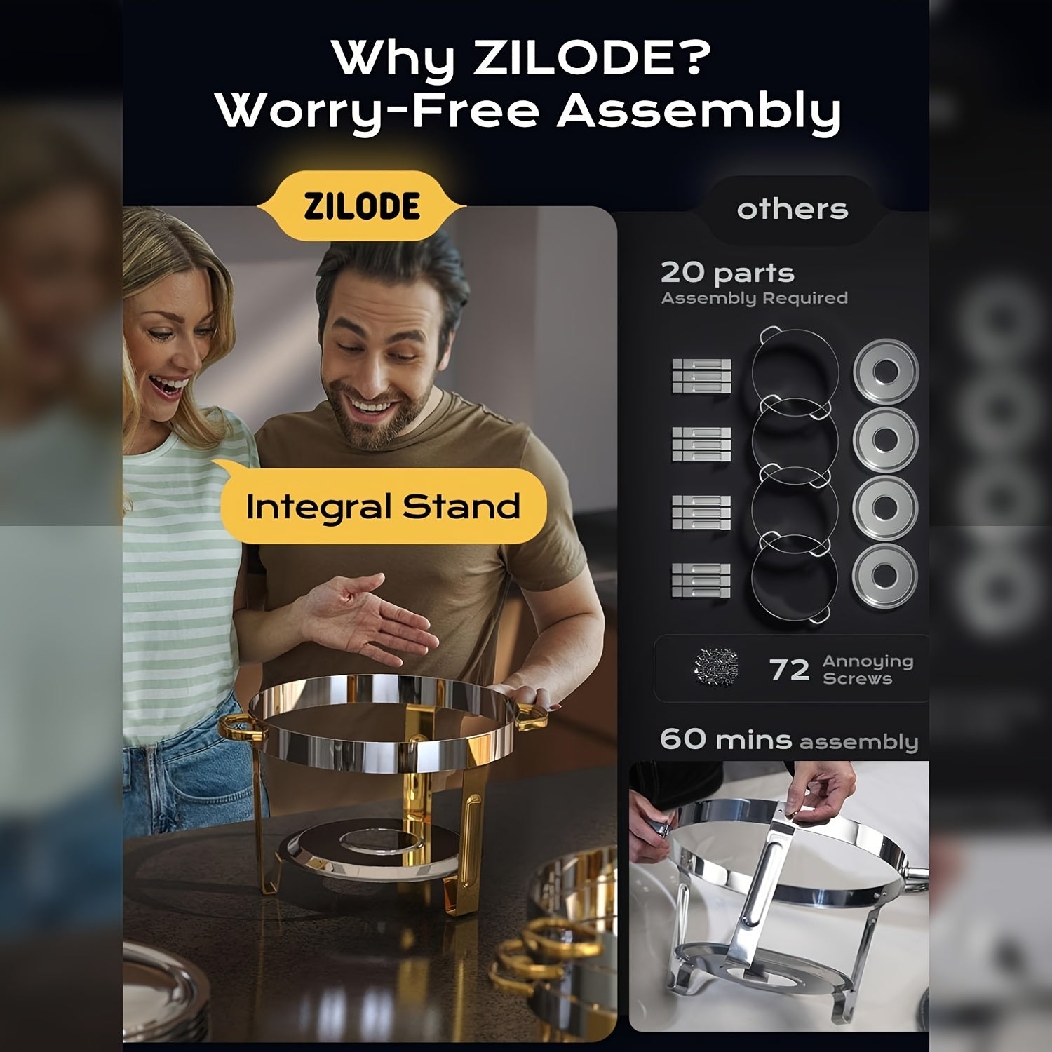 Zarif Oltin va Kumush Qoplamali Noxud Qozonlar To'plami: Oson 5QT Yig'ish, Buffet Tadbirlar uchun Ideal - To'liq Aksessuarlar To'plami Bilan Keltiriladi