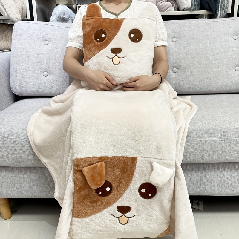 Panda Pillow and Blanket Set Cartoon Glam Style All-Season Knitted Polyester Lightweight Travel Office