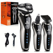 Мужской электробритва 3-в-1 с триммером для носовых волос, перезаряжаемый через USB, 3D-плавающее лезвие