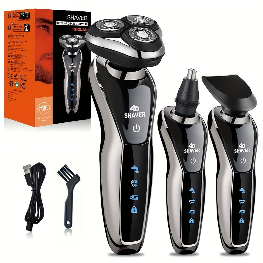 Men's 3-in-1 electric razor with nose hair trimmer USB rechargeable 3D floating blade