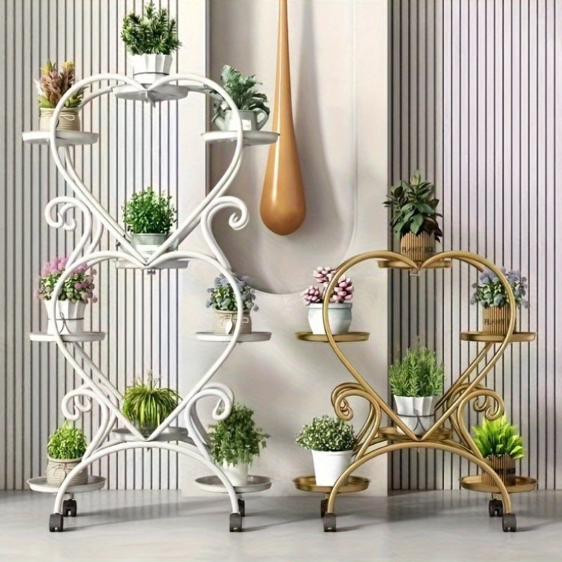 Heart-Shaped Metal Plant Stand Multi-Level Indoor Outdoor Floral Display