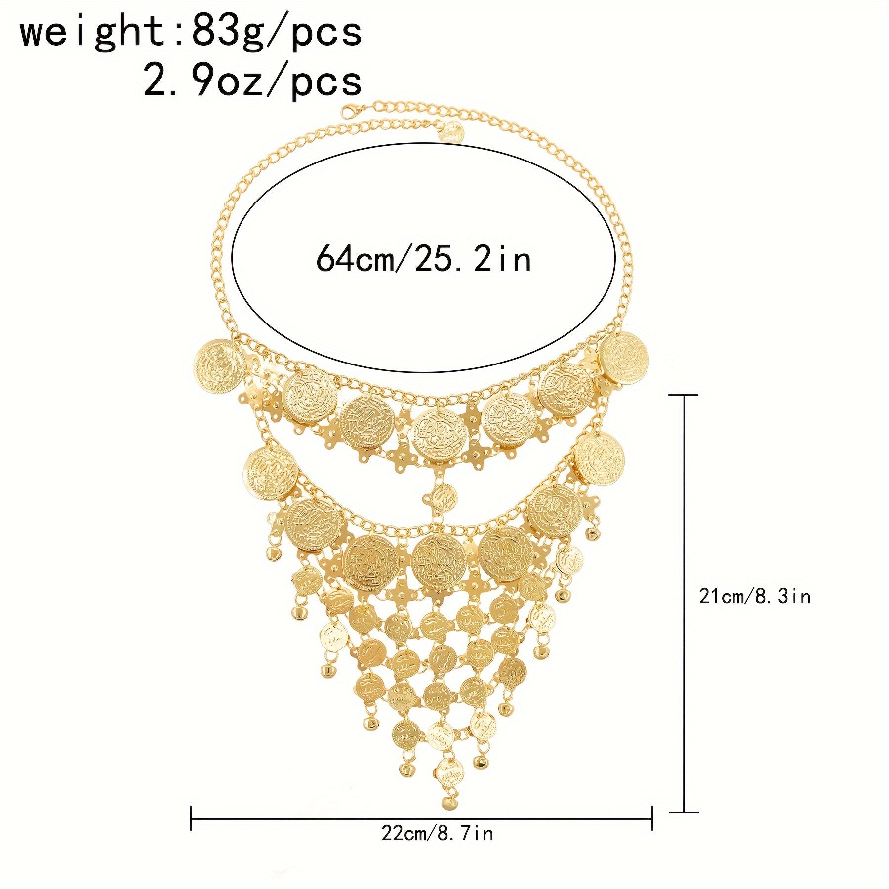 Vintage Arab Afghan Gold Coin Hair Jewelry Headdress with Chain