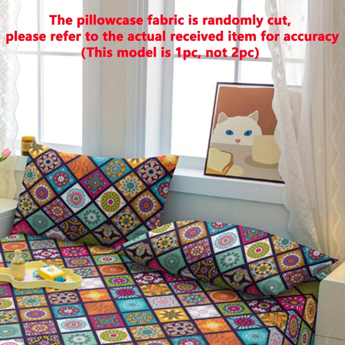 Bohemian Pattern Printed Pillowcase Soft Bedding Cover with Pocket Closure Polyester Quilted Machine Washable for Home and Kitchen